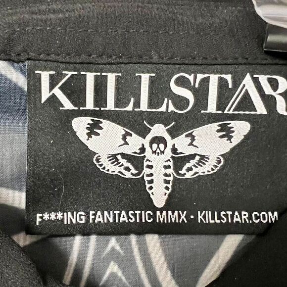 Pentagram floral ladies sheer shirt by Killstar sz XL black white button down - Picture 7 of 17